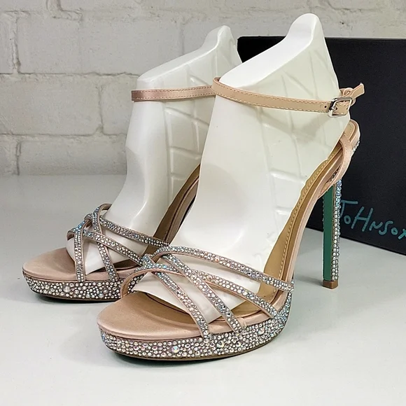Betsy Johnson SB-Aden Champagne Rhinestone Heel Womens 10 - Picture 9 of 9